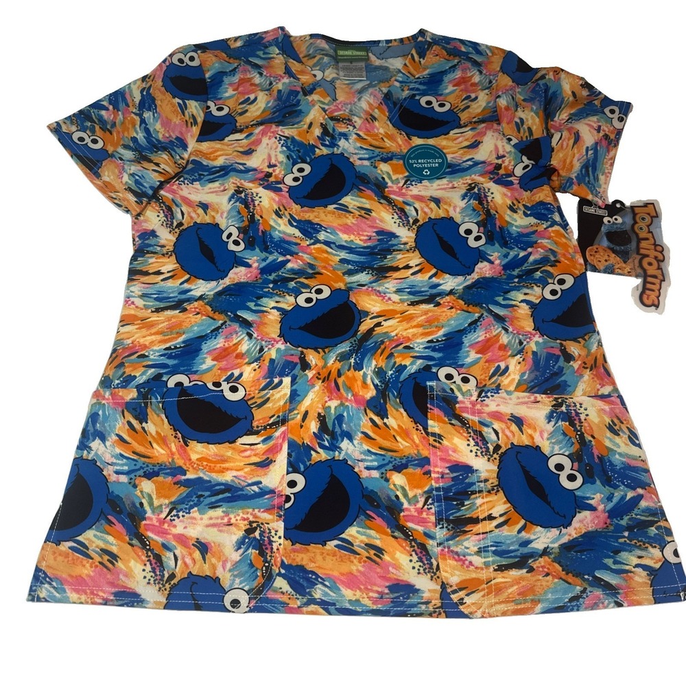 Cookie Monster Cherokee Scrub Top Tooniforms Sesame Street Medium TF738 SWFG New